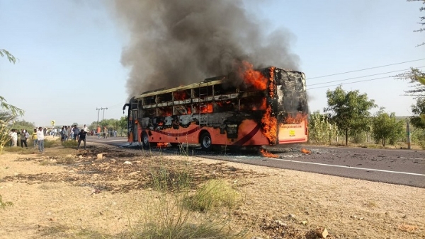 Jaisalmer bus fire incident: Bodies brought to Jodhpur