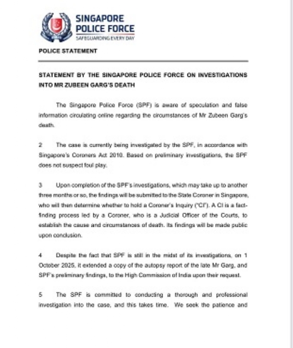 No foul play in Zubeen Gargs death: Singapore police clarify