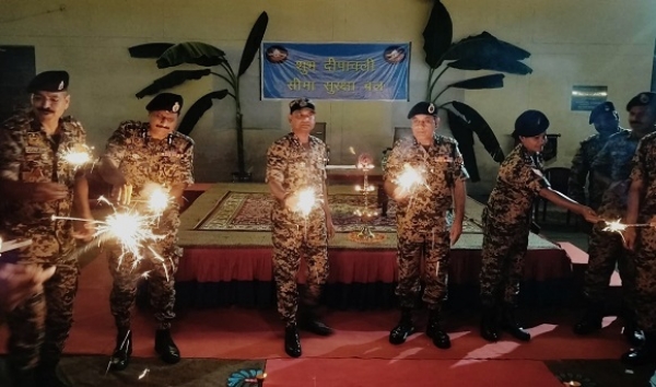 BSF jawans celebrate Diwali at the India-Pakistan border