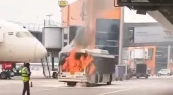 Air India bus catches fire at Terminal 3 of IGI Airport Air India bus catches fire at Terminal 3 of IGI Airport