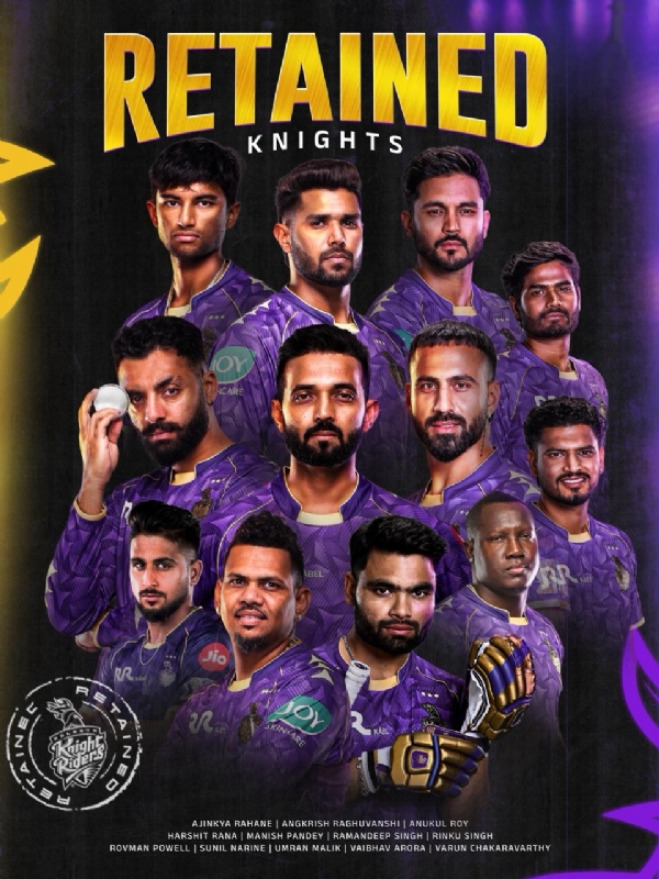 کولکاتا نائٹ رائیڈرز نے آئی پی ایل 2026 سے قبل برقرار رہنے والے کھلاڑیوں کی فہرست جاری کی کولکاتا نائٹ رائیڈرز نے آئی پی ایل 2026 سے قبل برقرار رہنے والے کھلاڑیوں کی فہرست جاری کی