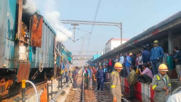 A parcel goods train caught fire at Bareilly Junction A parcel goods train caught fire at Bareilly Junction