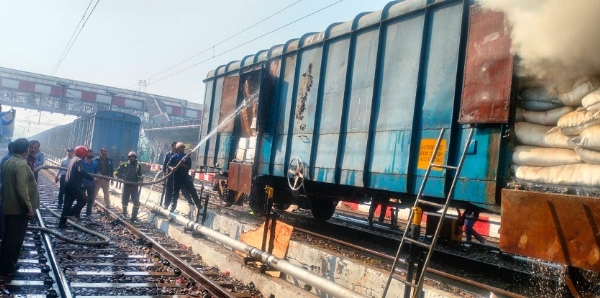 A parcel goods train caught fire at Bareilly Junction A parcel goods train caught fire at Bareilly Junction