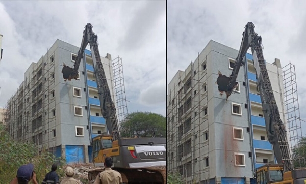 حیدرآباد میں غیر قانونی عمارت منہدم۔ حیڈرا حکام کی کارروائی