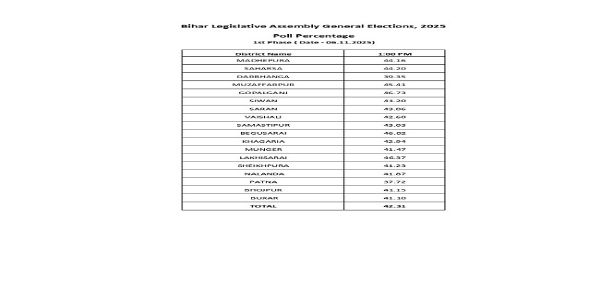 بہار میں ایک بجے تک ووٹنگ کا اوسط 42.31 فیصد