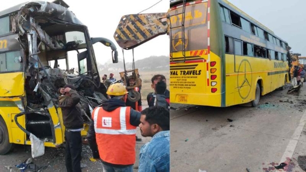 بہار سے رائے پور جانے والی ایک رائل بس کھڑے ٹریلر سے ٹکرا گئی، 16 مسافر زخمی، 12 کی حالت نازک بہار سے رائے پور جانے والی ایک رائل بس کھڑے ٹریلر سے ٹکرا گئی، 16 مسافر زخمی، 12 کی حالت نازک