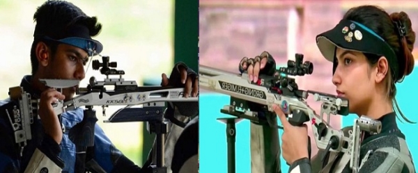 مدھیہ پردیش کے اسٹار شوٹر ایشوریہ پرتاپ سنگھ تومر اور آشی چوک سے۔