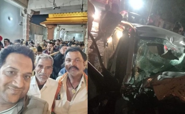 کار سوار لوگوں کے ذریعے سانولیا سیٹھ میں لی گئی سیلفی کے ساتھ نیمچ حادثے کی تصویر