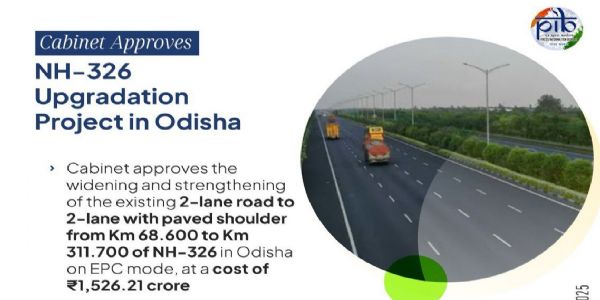 کابینہ نے اڈیشہ میں این ایچ-326 کی توسیع کی منظوری دی۔