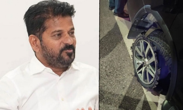 وزیراعلی ریونت ریڈی کے قافلہ کی گاڑی کا ٹائرپھٹ گیا وزیراعلی ریونت ریڈی کے قافلہ کی گاڑی کا ٹائرپھٹ گیا