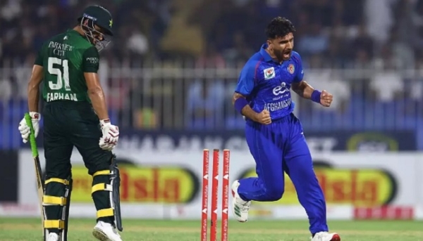 فضل الحق فاروقی وکٹ لینے کے بعد جشن مناتے ہوئے۔