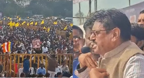 شیڈول کاسٹ، ٹرائب اور دیگر پسماندہ طبقات سنیکت مورچہ کے مہا سمیلن سے خطاب کرتے ہوئے سابق رکن اسمبلی آر ڈی پرجاپتی