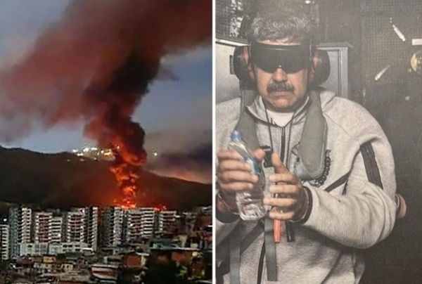 امریکہ نے وینزویلا کی دارالحکومت کراکس میں دھماکوں کے کچھ دیر بعد وہاں کے صدر نکولس مادورو کو پکڑ کر نیویارک لے آئی ہے۔ فوٹو کولاج انٹرنیٹ میڈیا