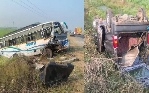 ادثے کے بعد بس اور وین کی تصویر ادثے کے بعد بس اور وین کی تصویر