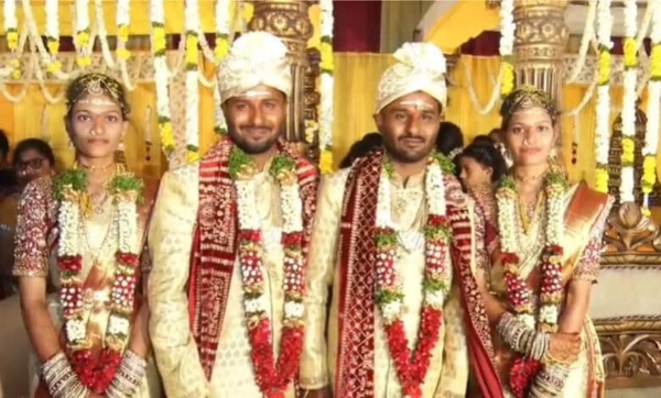 کاماریڈی میں دو جڑواں بھائیوں کی دو جڑواں بہنوں سے انوکھی شادی