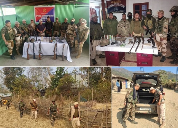 منی پور کے کاکچنگ اور امپھال مشرقی ضلع سے برآمد بھاری مقدار میں ہتھیار اور تلاشی مہم کا منظر