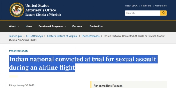 امریکہ میں ایک وفاقی جیوری نے ایک ہندوستانی شخص کو پرواز میں جنسی زیادتی کا مجرم قرار دیا، سزا کا اعلان 7 مئی کو