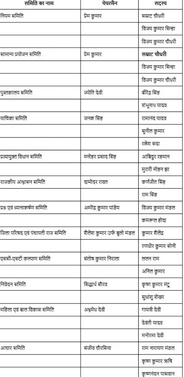 بہار اسمبلی میں 19 کمیٹیاں تشکیل، ایم ایل اے اننت سنگھ اور دھومل سنگھ کوملی اہم ذمہ داری