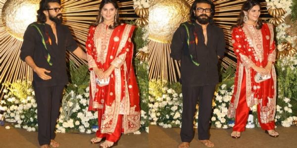 رام چرن وجے-رشمیکا کی شادی کے استقبالیہ میں ننگے پاؤں نظر آئے