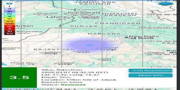 راجستھان میں صبح زلزلے کے جھٹکے ، ریکٹر اسکیل پر 3.5 شدت