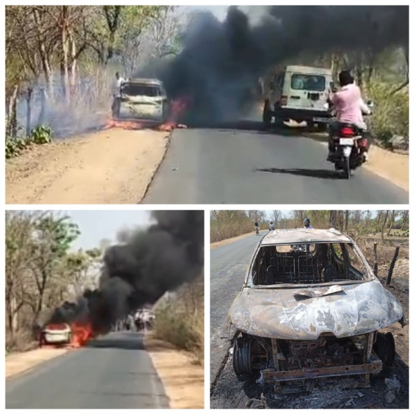 مدھیہ پردیش:شدید گرمی میں چلتی کاربن گئی آگ کا گولا، ڈرائیور بال بال بچا
