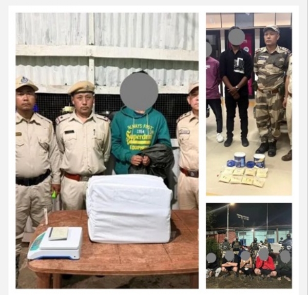 منی پور میں علیحدہ علیحدہ کارروائیوں میں گرفتاری اور منشیات کی ضبطی و توڑ پھوڑ کے معاملے میں پانچ گرفتاریوں کی تصاویر۔