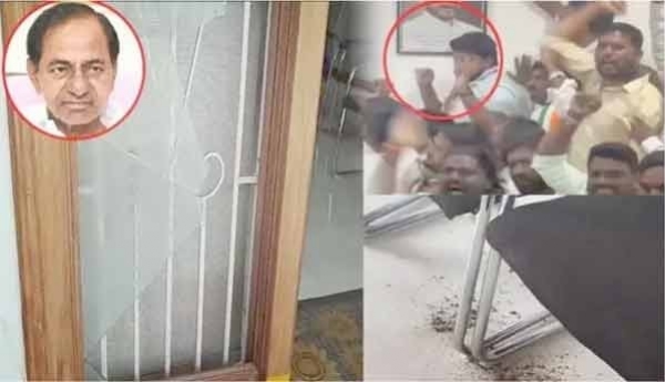 گجویل میں ہنگامہ، کے سی آر کیمپ آفس میں توڑپھوڑ