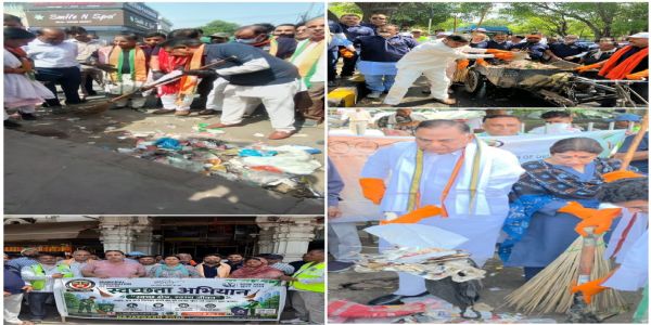 بی جے پی نے 256 منڈلوں میں صفائی مہم شروع کی، لیڈروں اور کارکنوں نے بازاروں اور مندروں میں شرمدان کیا