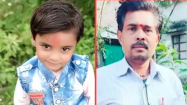 بھولا ناتھ پرجاپتی (49)  اور 9 سالہ بیٹے لکشیہ پرجاپتی۔ فائل فوٹو