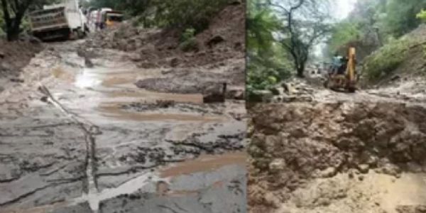 سانبہ ۔ مانسر سڑک پر لینڈ سلائیڈنگ سے ٹریفک متاثر