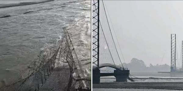 مہاکالی ندی میں سیلاب سے ایشیا کے طویل پیدل جھولا پل کا بڑا حصہ بہہ گیا